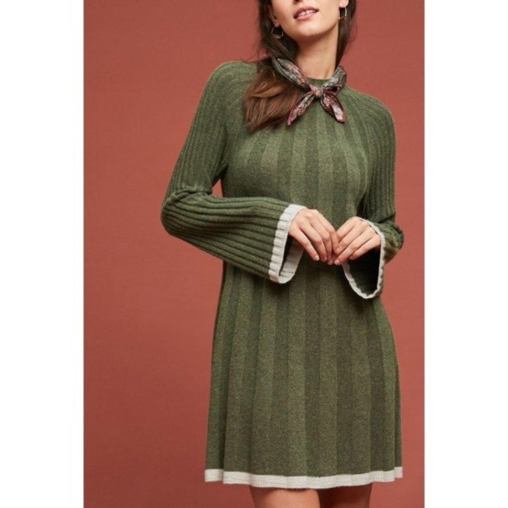 Anthro Arseneau Green Knit Wool Sweater Dress S